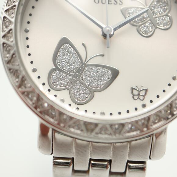 Guess Silver Tone Glitter Butterfly 36mm Watch Steel Bracelet with New Battery - Picture 8 of 15